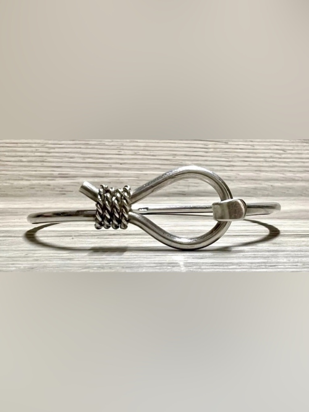 Vintage Handmade Sterling Silver Rope Accented Bangle Bracelet, 7-7.5", 14.5g